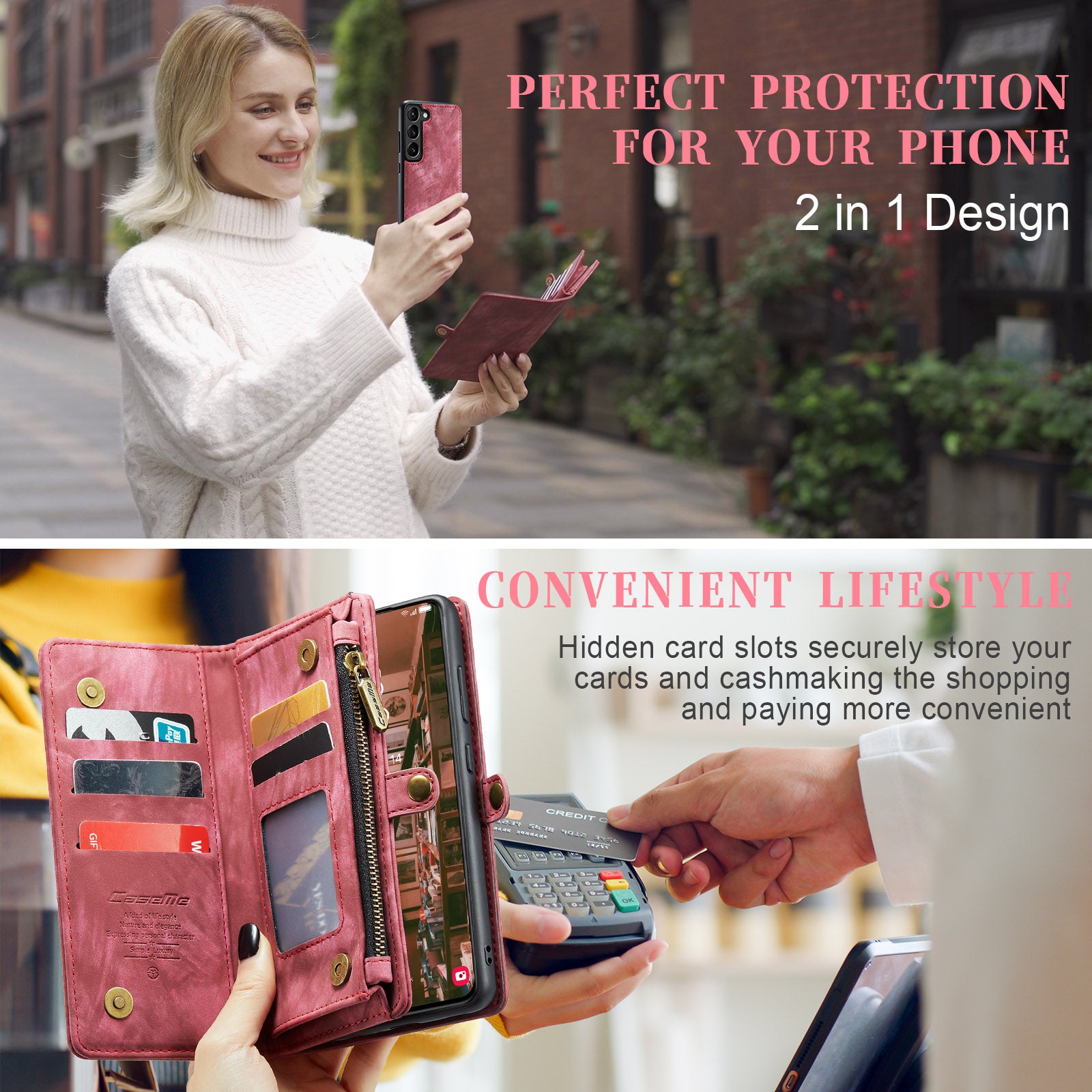 CASEME 008 Series for Samsung Galaxy S23 Multi-Functional PU Leather Hands-free Stand Flip Cover Detachable Magnetic Zipper Wallet Case CASEME 008 Series for Samsung Galaxy S23 Multi-Functional PU Leather Hands-free Stand Flip Cover Detachable Magnetic Zipper Wallet Case